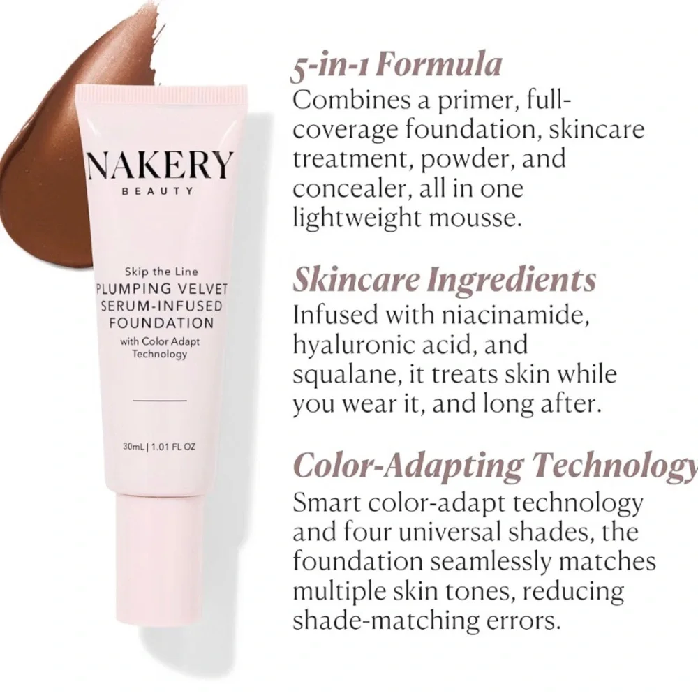 Nakery Plumping Velvet Serum-Infused Foundation Deep Also use as Bronzer